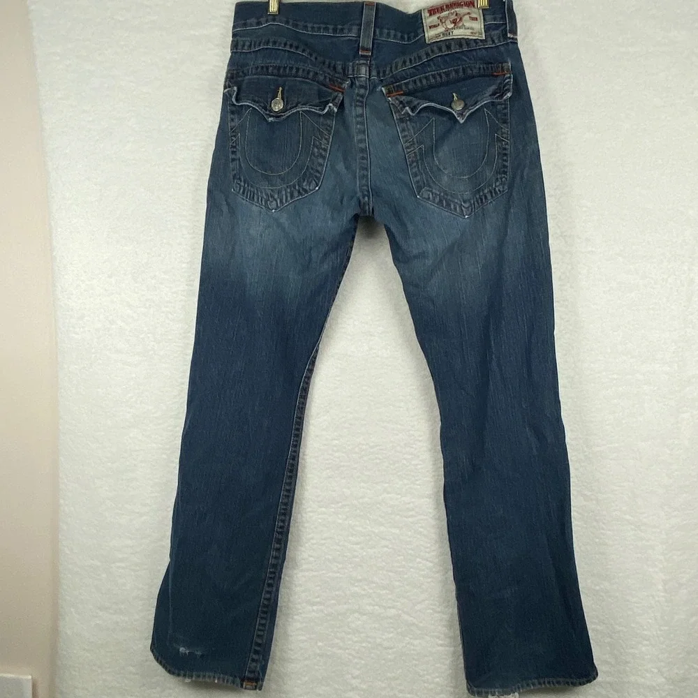 True Religion Ricky Mens 34 Straight Leg Distressed Blue Jeans Made in USA